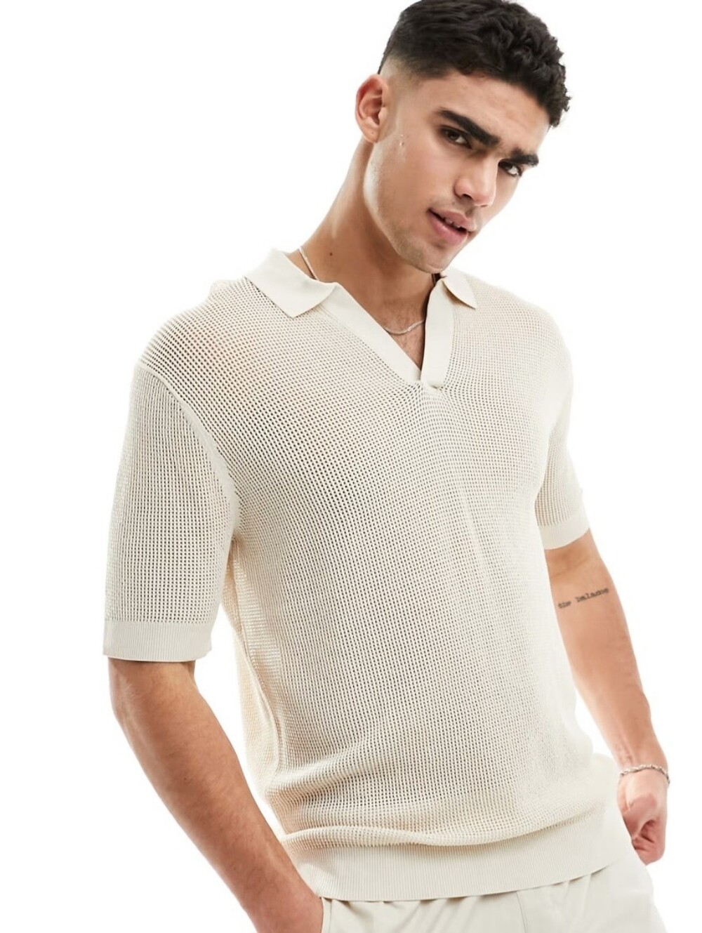 Calvin Klein Men's Cream Knit Polo with Open V-Neck NWT*